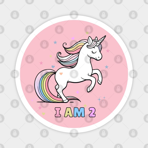 Magical Unicorn Birthday T-Shirt – I Am 2 – Perfect for Toddler Celebrations Magnet by Tintedturtles